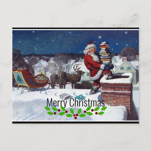 Postal Santa entregando carga de libros de Wyeth (Anverso)