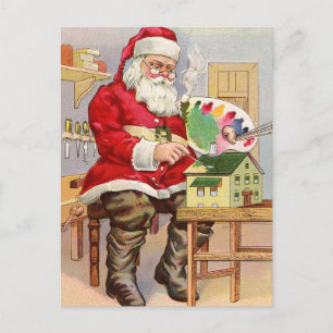Postal Santa Está Pintando Casa de Juguetes Nueva