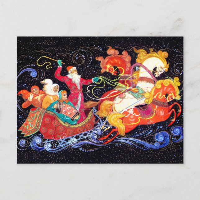 Postal Santa está viniendo en tres carros de caballos, so (Anverso)