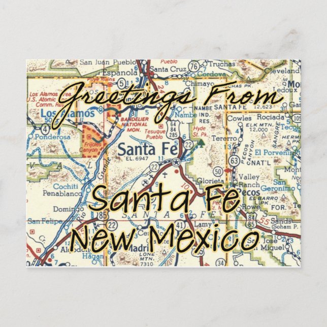 Postal Santa Fe NM Vintage Map (Anverso)