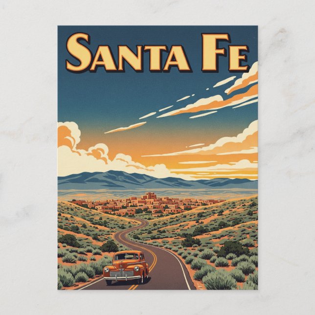 Postal Santa Fe Nuevo México Antiguo Viaje (Anverso)