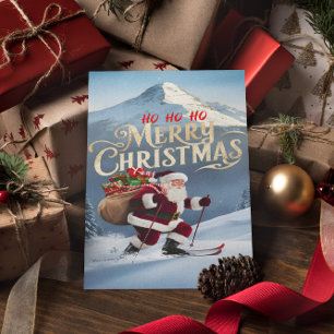 Postal Santa Festivo Bajando en Picado por Pendientes Nev