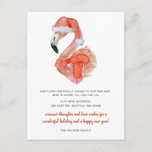 Postal Santa Flamingo lindo Nos hemos mudado de vacacione
