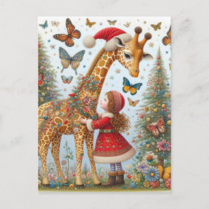 Postal Santa Giraffe y el niño