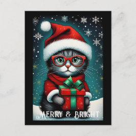 Postal Santa Glasses Cute Kitty Gift Navidades Snowy