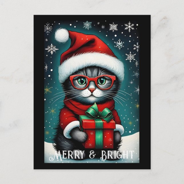 Postal Santa Glasses Cute Kitty Gift Navidades Snowy (Anverso)