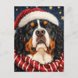 Postal Santa Hat Bernese Mountain Dog Blue Gold Starry