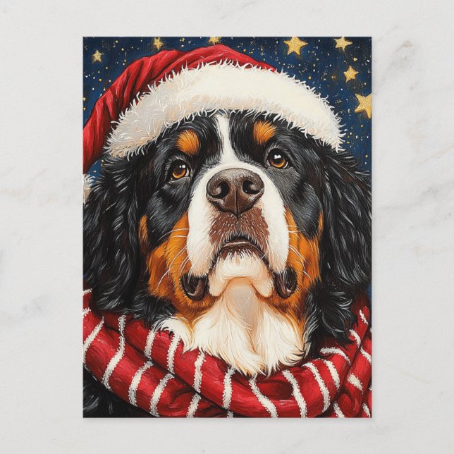 Postal Santa Hat Bernese Mountain Dog Blue Gold Starry (Anverso)