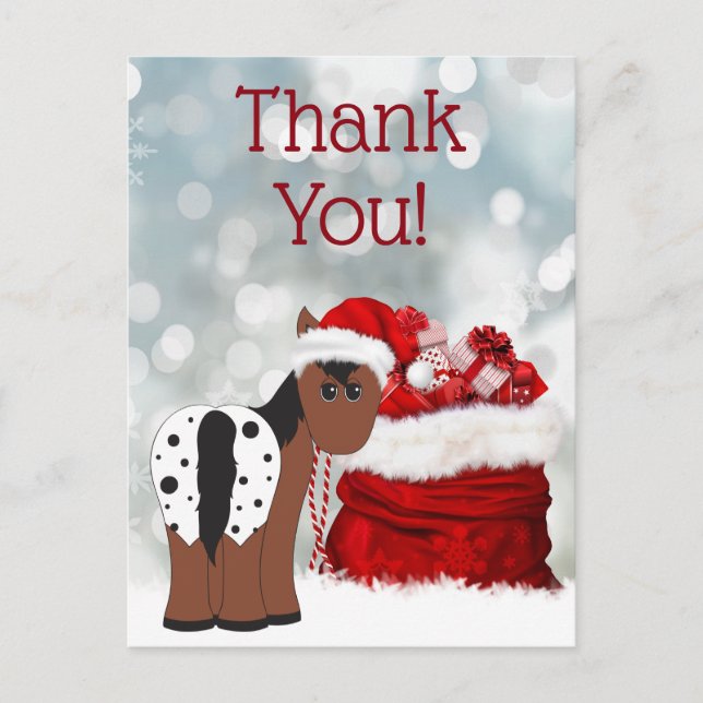 Postal Santa Horse y Regalos de vacaciones Gracias (Anverso)