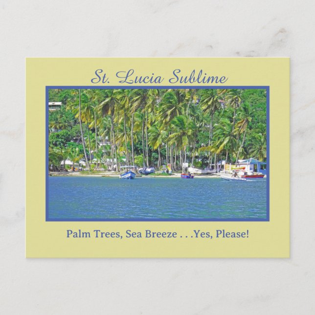 Postal Santa Lucía: Palmeras, Brisa del Mar. ... ¡Sí, Por (Anverso)