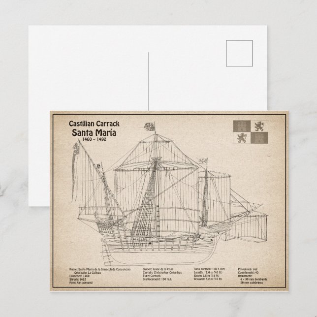 Postal Santa María - Plan de Blueprint para barcos SD (Anverso / Reverso)