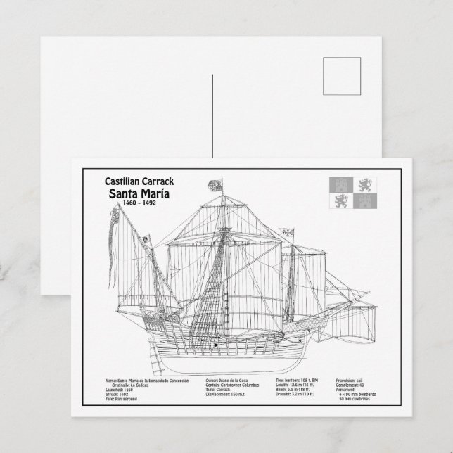 Postal Santa Maria - Planos de planos de construcción de  (Anverso / Reverso)