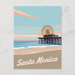 Postal Santa Monica Beach Pier Vintage Art
