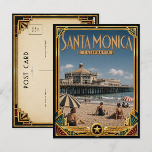 Postal Santa Mónica California Vintage Arte Deco Dorado