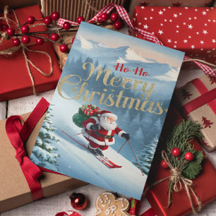Postal Santa monta esquís por una pendiente cubierta de n