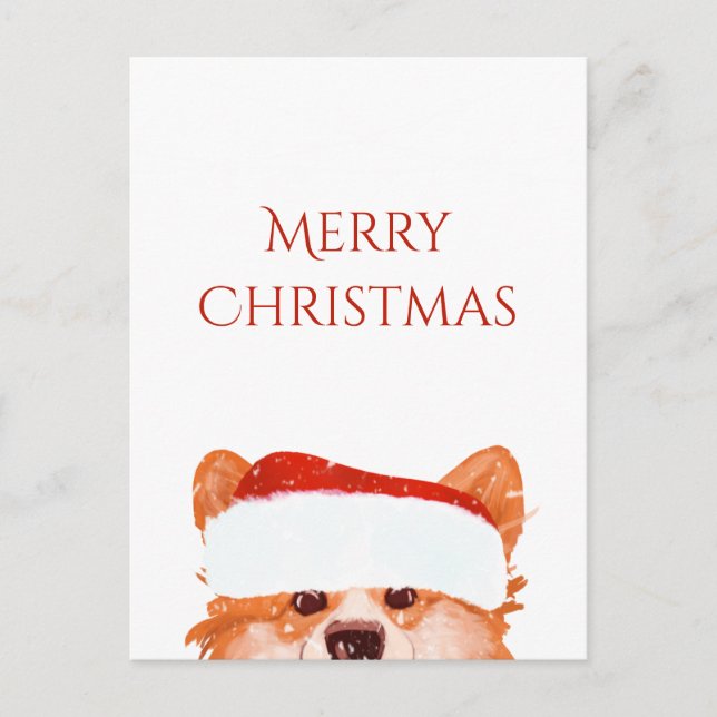 Postal Santa Naranja Corgi Merry Christmas (Anverso)