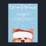 Postal Santa Naranja Corgi Merry Christmas Blue<br><div class="desc">Naranja lindo ilustracion corgi Feliz Navidad - postal Feliz Navidad!</div>