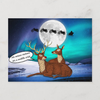 Postal Santa Navidades Chistes renos Bicicletas Quirky Fu