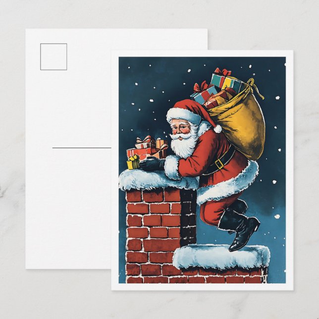 Postal Santa navideño vintage nostálgico (Anverso / Reverso)