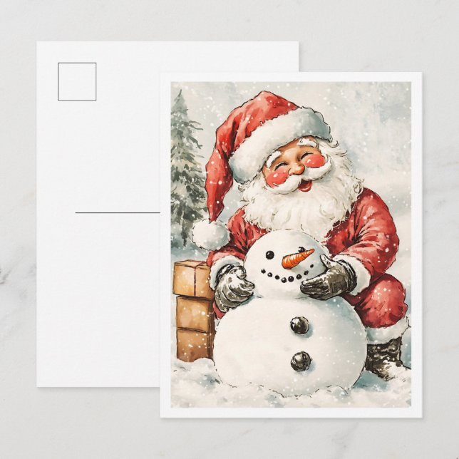 Postal Santa navideño vintage nostálgico (Anverso / Reverso)