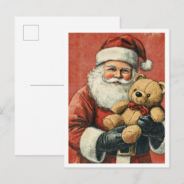 Postal Santa navideño vintage nostálgico (Anverso / Reverso)