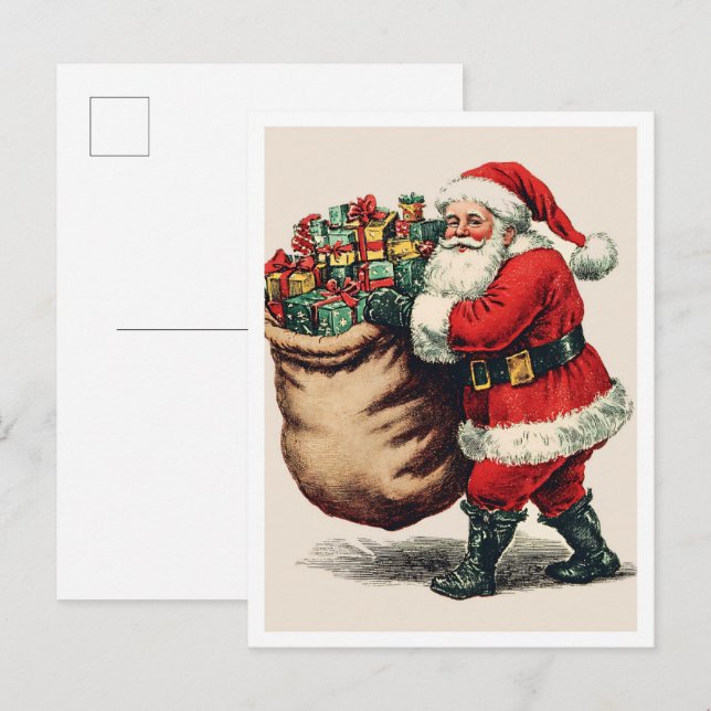 Postal Santa navideño vintage nostálgico (Anverso / Reverso)