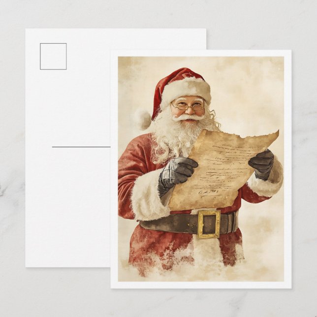 Postal Santa navideño vintage nostálgico (Anverso / Reverso)