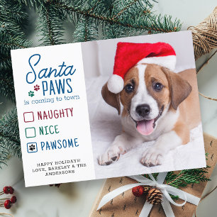 Postal Santa Paws Travieso Bueno Foto de Mascota Perro Fi