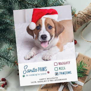 Postal Santa Paws Travieso Bueno Perro Mascota Foto Vacac