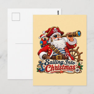 Postal Santa Pirata Navegando en Navidad