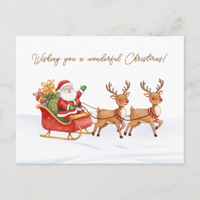 Postal Santa Reindeers Sleigh Christmas Postcard (Anverso)