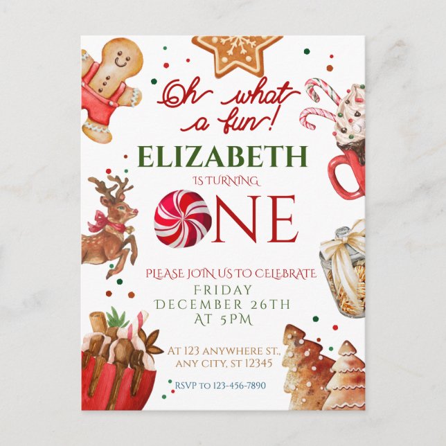 Postal Santa Reno de Navidad qué divertido cumpleaños núm (Anverso)