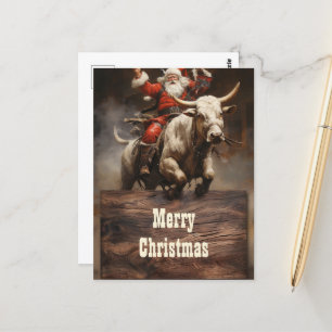Postal Santa Rigiendo un toro