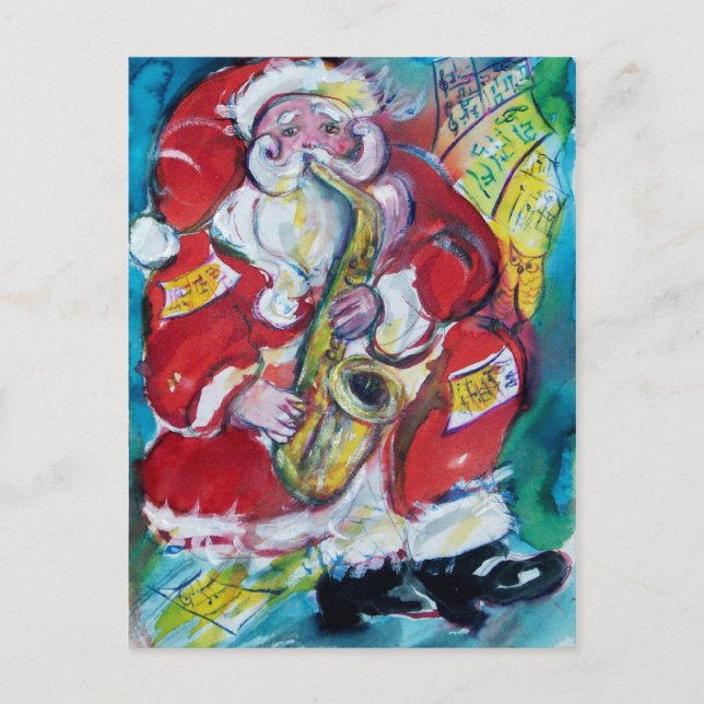POSTAL SANTA & SAX, FIESTA DE NAVIDAD (Anverso)