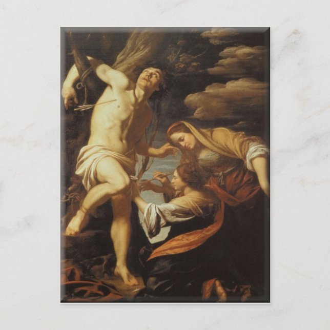 Postal Santa Sebastián tendenciosa por las sagradas mujer (Anverso)