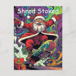 Postal Santa Skateboarding Navideño Psicodélico
