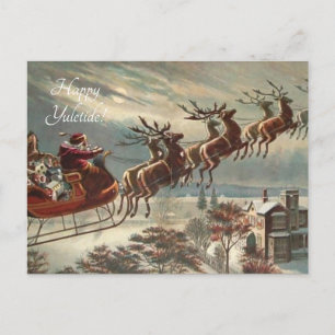 Postal Santa sleigh victoriano sobre la ciudad