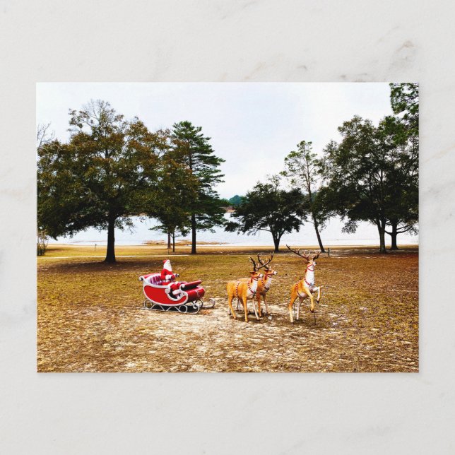 Postal Santa Sleigh Y Los Renos (Anverso)