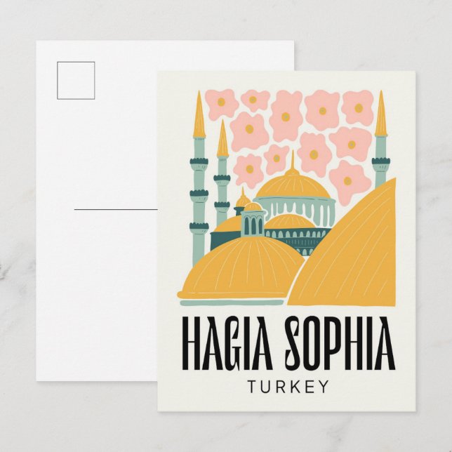 Postal Santa Sofía Estambul Turca floral (Anverso / Reverso)