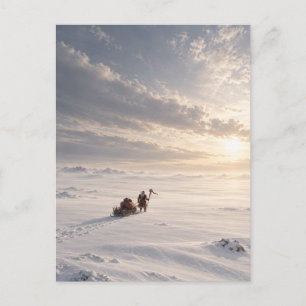 Postal Santa solitario en páramo nevado al amanecer