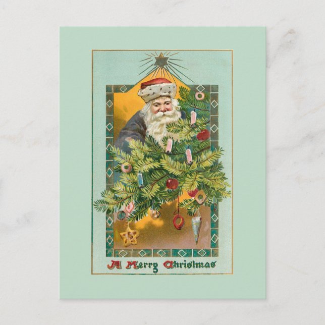 Postal Santa sonriente de la época, árbol de Navidad y es (Anverso)