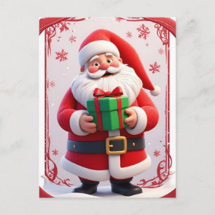 Postal Santa sosteniendo una caja de regalo lista para Na