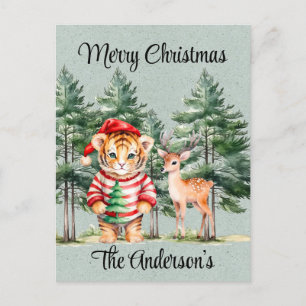 Postal Santa Tigre y los Navidades de los pinos de ciervo