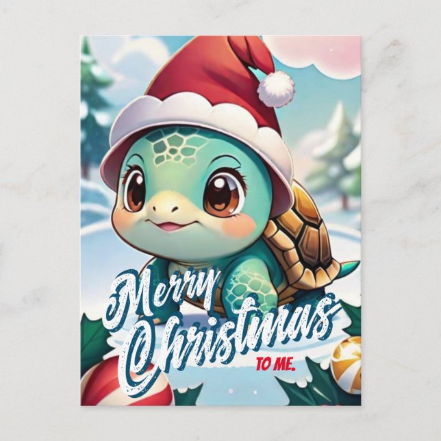 Postal Santa Tortuga Feliz Navidad para mí saludo (Anverso)