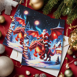 Postal Santa y Dragon en la víspera de los Navidades