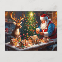 Santa y los renos hacen casa de pan de jengibre