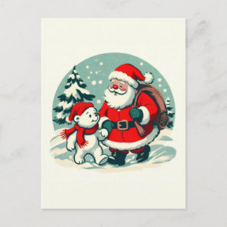 Postal Santa y pequeño oso polar