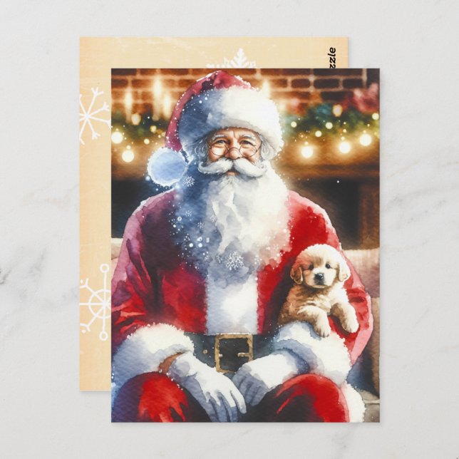 Postal Santa y un cachorro | Vintage Christmas (Anverso / Reverso)