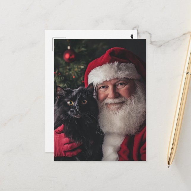 Postal Santa y un gato negro (Anverso/Reverso In Situ)