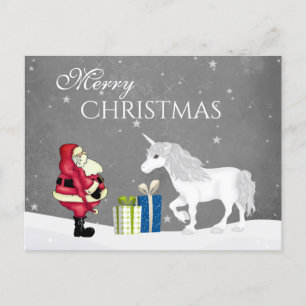 Postal Santa y Unicorn Feliz Navidad